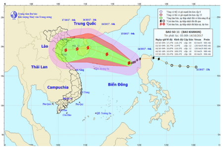 Bão Khanundi di chuyển chậm và tiếp tục mạnh lên