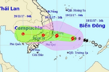 Bão số 14 cách bờ biển Khánh Hòa - Ninh Thuận - Bình Thuận 400 km