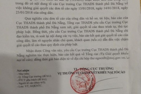 Đà Nẵng: Tổng Cục thi hành án dân sự yêu cầu làm rõ đơn tố cáo của công dân