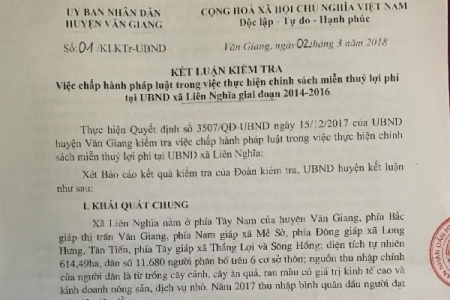 Vụ thủy lợi phí tại huyện Văn Giang (Hưng Yên): Thanh tra Huyện có thực sự công tâm và trách nhiệm?