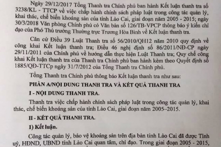 Hai nguyên Chủ tịch tỉnh Lào Cai liên quan đến sai phạm trong lĩnh vực khoáng sản