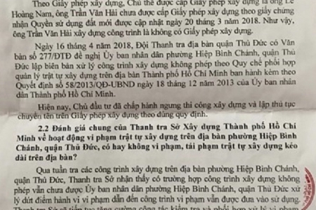 TP. HCM: UBND phường Hiệp Bình Chánh có “phớt lờ” chỉ đạo của cấp trên?