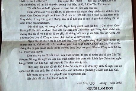 Lào Cai: Gần 13 tỷ đồng của khách hàng bị bốc hơi khi gửi tiết kiệm tại NH CSXH Cam Đường