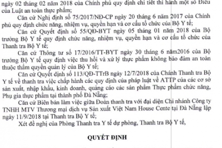 Bộ Y tế quyết định thu hồi sản phẩm thực phẩm bảo vệ sức khỏe 100% Pure Vina Noni Ball