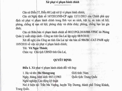 Gia Lai: Xử phạt 3 người Trung Quốc nhập cảnh, hành nghề không phép 60 triệu đồng