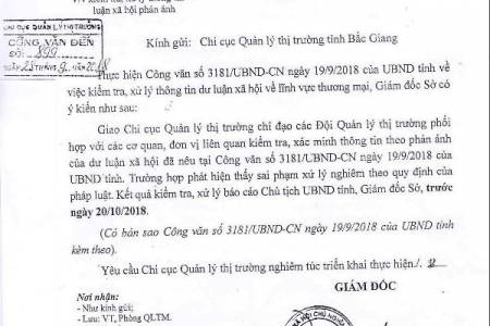 Bắc Giang: Kiểm tra, xử lý thông tin phản ánh về lĩnh vực thương mại