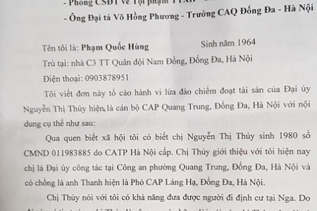 Phường Quang Trung (Đống Đa-Hà Nội): Một cán bộ công an bị tố có dấu hiệu lừa đảo?