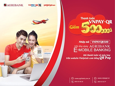 Nhận ưu đãi khi thanh toán vé máy bay Vietjet bằng QR Pay trên ứng dụng Agribank E-Mobile Banking