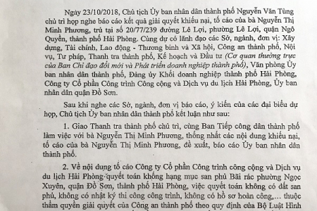 Hải Phòng: Thông báo kết luận kết quả giải quyết khiếu nại của bà Nguyễn Thị Minh Phương