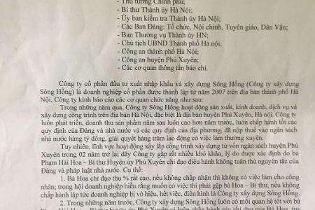 Chuyển đơn kêu cứu của công ty Cp Đầu tư xuất nhập khẩu và xây dựng Sông Hồng