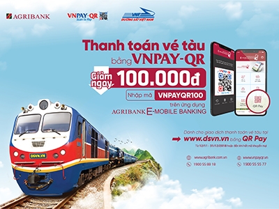 Giảm 100.000 đồng khi thanh toán vé tàu tết bằng QR Pay trên ứng dụng Agribank E-Mobile Banking