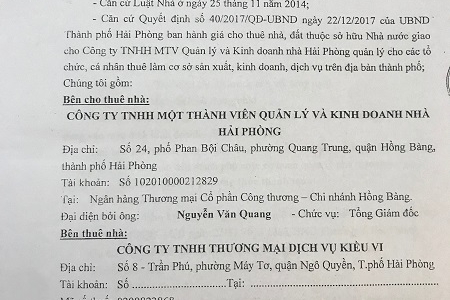 Công ty HNHH TM DV Kiều Vi bức xức vì sự thiếu trách nhiệm Công ty TNHH MTV quản lý và kinh doanh nhà Hải Phòng