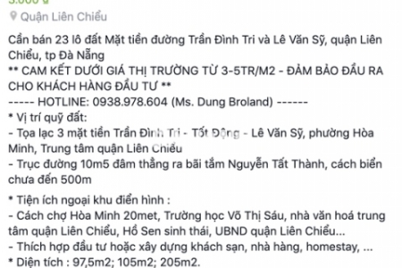 Đà Nẵng: Xử phạt 10 triệu đồng chủ tài khoản facebook rao thông tin bán đất sai sự thật