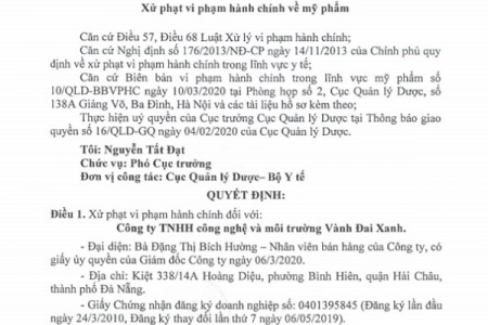 Đà Nẵng: Công ty Vành Đai Xanh bị phạt 45 triệu đồng vi phạm hành chính về mỹ phẩm