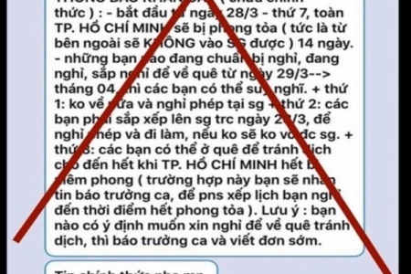 Thông tin phong toả TP.HCM 14 ngày là bịa đặt