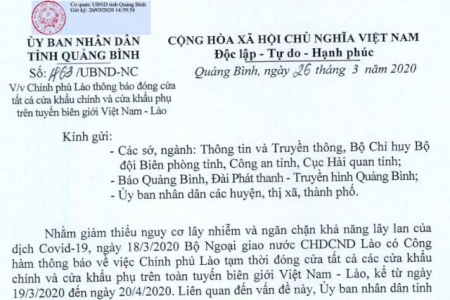 Chính phủ Lào thông báo đóng cửa tất cả cửa khẩu chính và phụ trên tuyến biên giới Việt – Lào