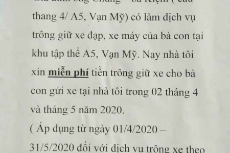 Hải Phòng: Một gia đình miễn phí trông xe tháng, giảm gánh nặng chi phí cho người dân trong mùa dịch bệnh COVID - 19