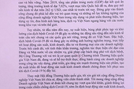 Thư chúc mừng cộng đồng Doanh nghiệp Việt Nam nhân ngày Thương hiệu Việt Nam 20/4