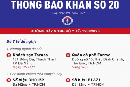 Tối 31/7: Bộ Y tế phát đi thông báo khẩn số 20