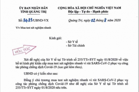 Quảng Trị: Chi 2,1 tỉ đồng mua 15.000 test xét nghiệm nhanh virus SARS-CoV-2