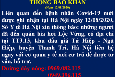 Sở Y tế Hà Nội phát thông báo khẩn tìm người đến quán bia Lộc Vừng tại Thanh Trì