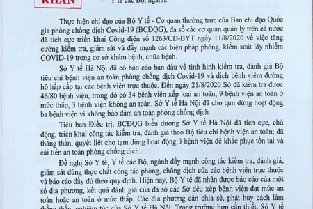 Sở Y tế Hà Nội được khen về việc đã đình chỉ hoạt động 3 bệnh viện vì không bảo đảm an toàn phòng chống dịch COVID-19.