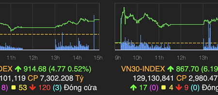 Sắc xanh lan tỏa, VN-Index tăng gần 5 điểm