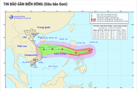 Các tỉnh từ Thanh Hóa đến Khánh Hòa có thể bị ảnh hưởng bởi siêu bão Goni