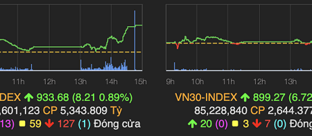 Thị trường chứng khoán: Chốt phiên chỉ số VN-Index tăng hơn 8 điểm