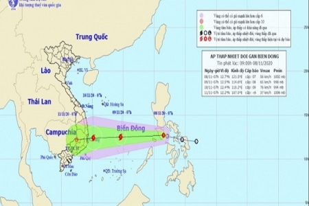 Áp thấp nhiệt đới mạnh lên thành bão số 12 hướng vào miền Trung
