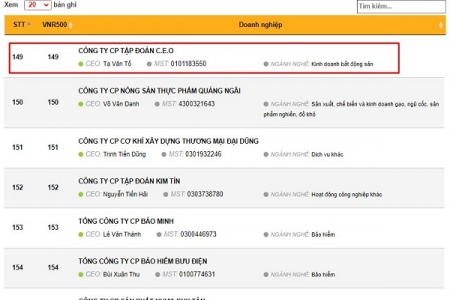 Tập đoàn CEO lọt Top 150 Doanh nghiệp tư nhân lớn nhất Việt Nam