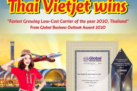 Vietjet Thái Lan được vinh danh là Hãng hàng không tăng trưởng nhanh nhất năm 2020