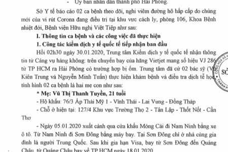 Hải Phòng: Hai trường hợp theo dõi, nghi viêm đường hô hấp cấp do chủng virut Corona