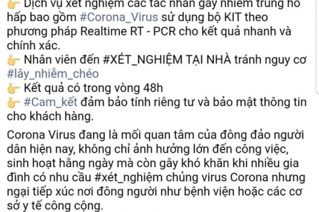 Quảng cáo dịch vụ xét nghiệm Covid-19 tại nhà, một phòng khám ở TP.HCM bị xử phạt