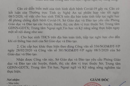 Nghệ An: Học sinh THCS tiếp tục nghỉ học để phòng, chống dịch Covid-19