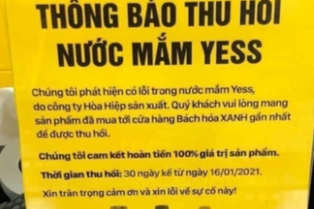 Thu hồi 1 lô nước mắm YESS trên toàn hệ thống Bách Hóa Xanh