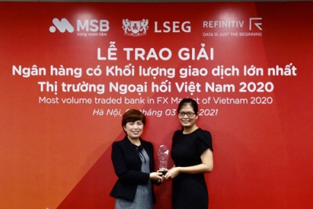 MSB được vinh danh là ngân hàng có khối lượng giao dịch ngoại hối lớn nhất Việt Nam