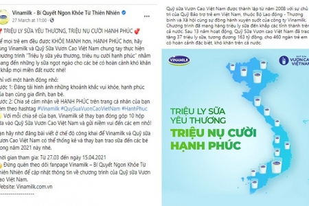 Vinamilk khởi động hành trình 2021 với chiến dịch ý nghĩa: ‘Triệu ly sữa yêu thương, triệu nụ cười hạnh phúc’