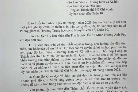 TPHCM: Chỉ đạo xử lý nghiêm đối tượng trực tiếp đánh trẻ em