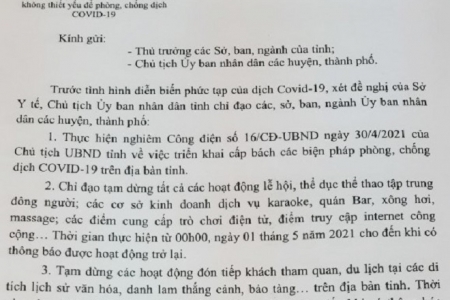 Nam Định: Tạm dừng một số hoạt động, dịch vụ không thiết yếu để phòng, chống dịch COVID-19