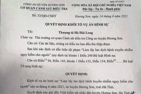 Hà Tĩnh: Công an Hương Sơn khởi tố vụ án hình sự làm lây lan dịch bệnh