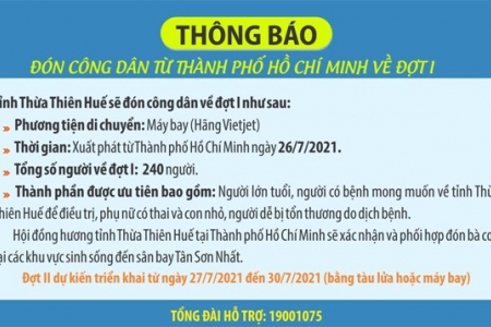 Huế: Đăng ký hơn 10.000 người về từ TP Hồ Chí Minh, xét duyệt chỉ được 240 (đợt 1)