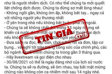 Xuất hiện thông tin giả mạo phát ngôn chỉ đạo chống dịch của Phó Thủ tướng Vũ Đức Đam