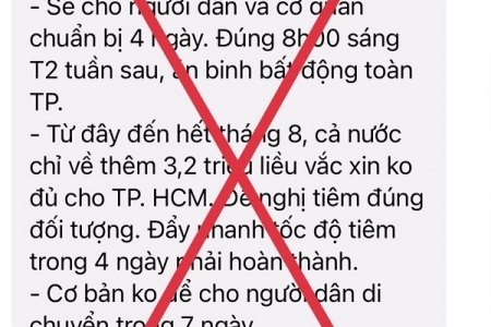 TP. Hồ Chí Minh: Thông tin “không cho người dân di chuyển trong 7 ngày” là giả mạo