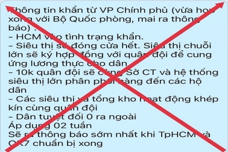 "TP. Hồ Chí Minh vào tình trạng khẩn" là thông tin hoàn toàn bịa đặt