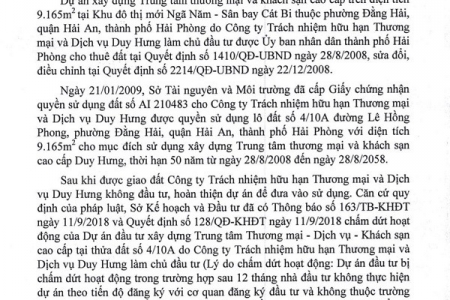 UBND quận Hải An sẽ cưỡng chế 9.165m2 đất đối với công ty TNHHTM và DV Duy Hưng tại phường Đằng Hải