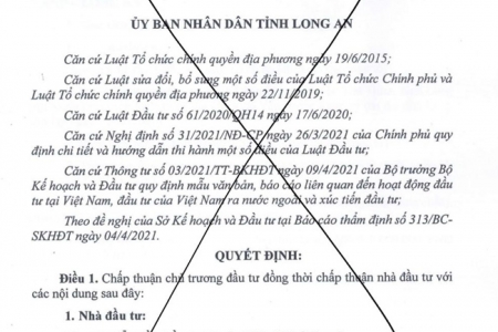 Long An: Văn bản chấp thuận chủ trương đầu tư dự án KCN Thuận Thành Phát Land – Long An là giả mạo