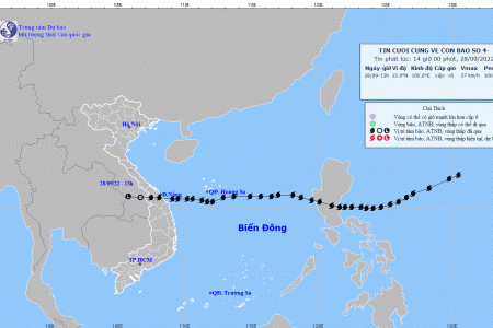 Chiều nay, 28/09, bão số 4 đã suy yếu thành một vùng áp thấp trên khu vực Nam Lào