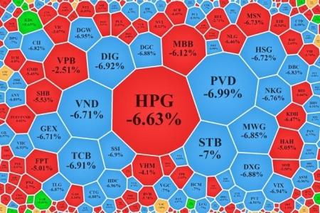 VN-Index lao dốc gần 40 điểm, chứng khoán bao phủ sắc đỏ và xanh lơ