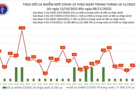 Ngày 08/11, cả nước có 442 ca COVID-19 mới, 77 bệnh nhân nặng đang thở oxy